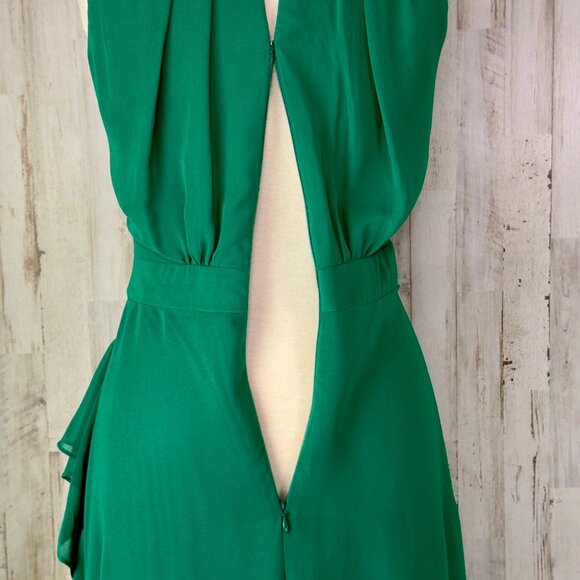 Betsy & Adam Emerald Green Helen Long Chiffon Ruffle Halter Neck Dress Size8 NEW - Picture 15 of 16